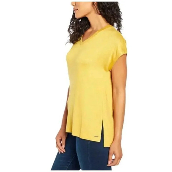 Orvis Womens Yellow Knit Polyester Blend V-Neck Pullover Tunic Top Size Small - Picture 2 of 11